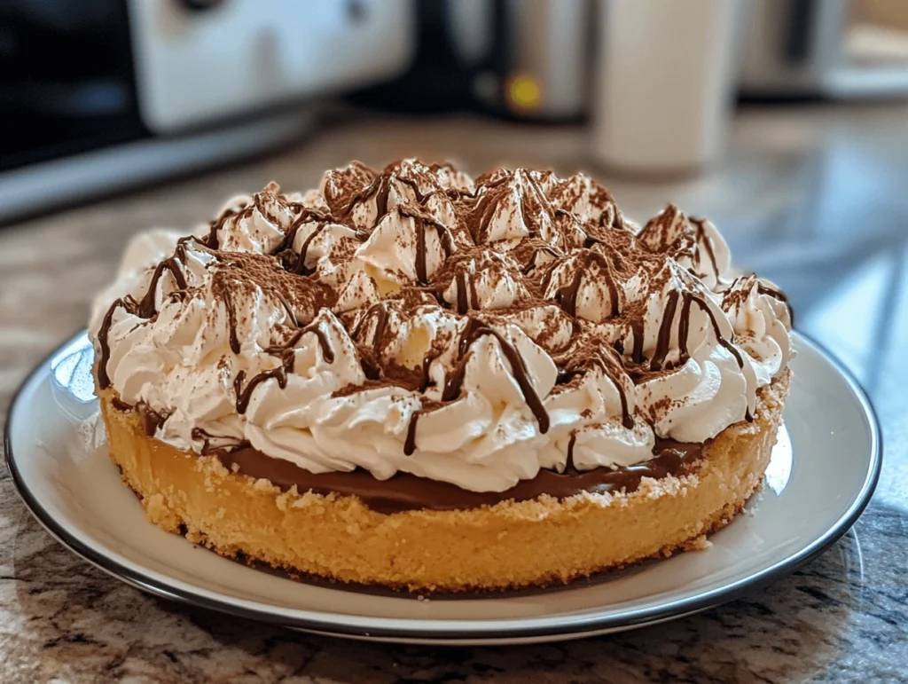 Delicious homemade banoffee pie with layers of bananas, toffee sauce, and whipped cream, served in a pie dish.