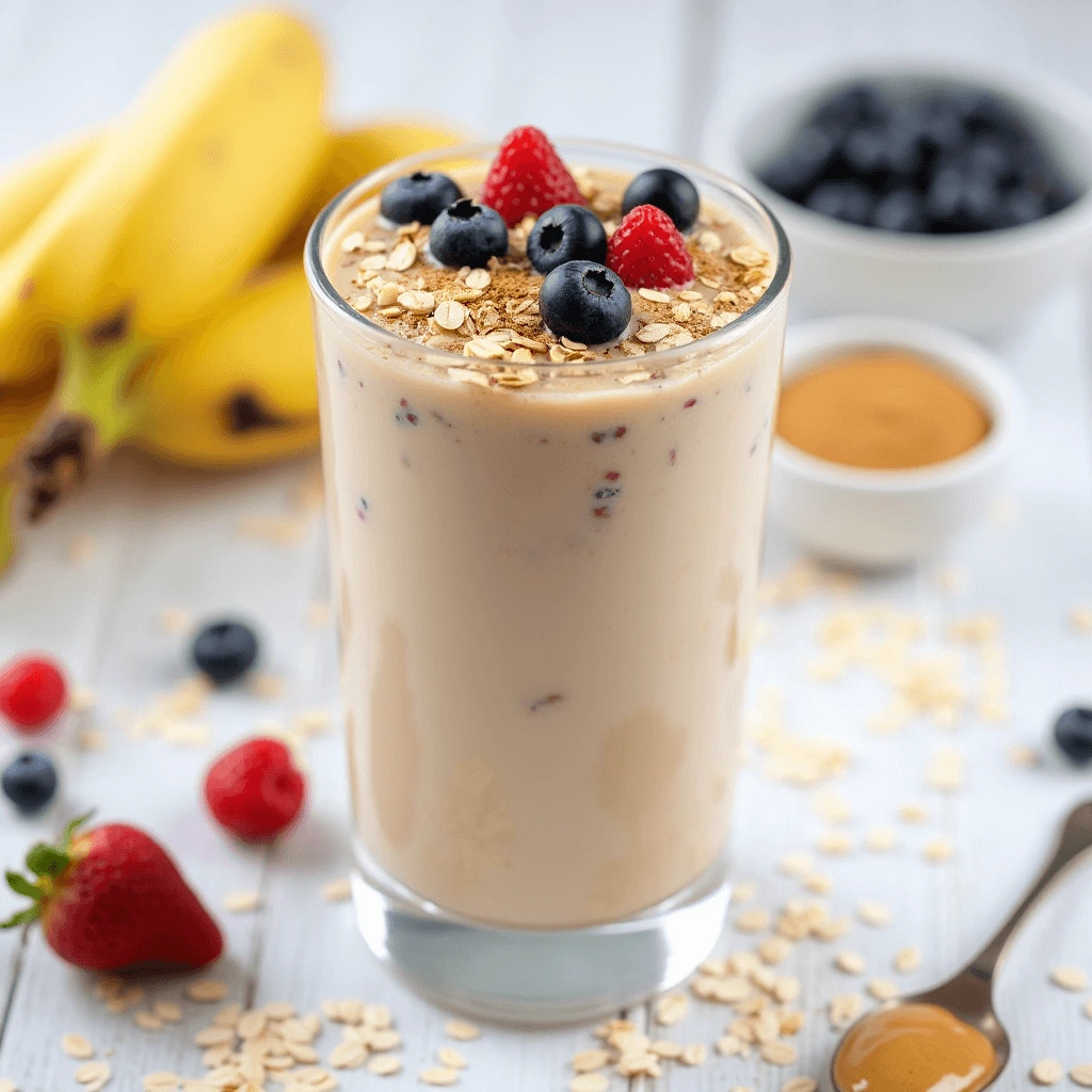 Healthy and refreshing oat milk smoothie in a glass with vibrant fruits