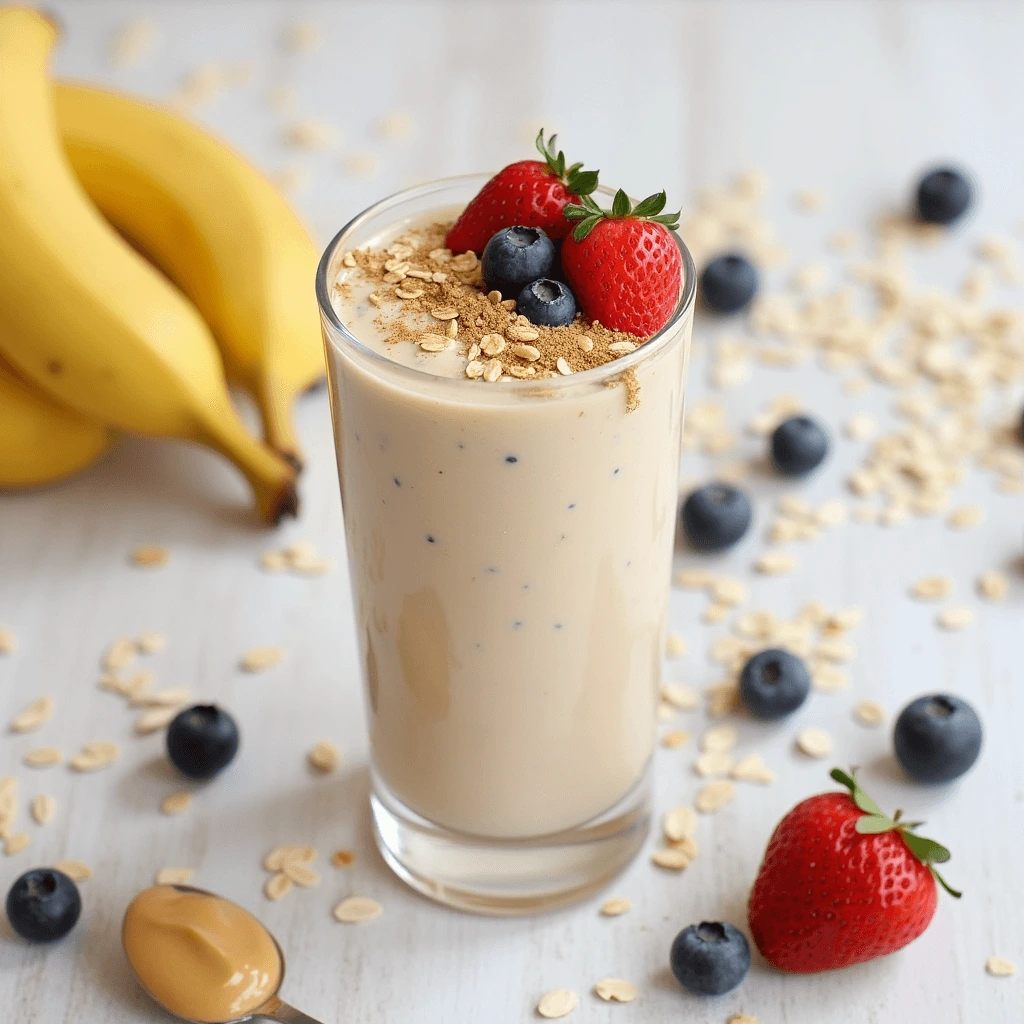 Creamy oat milk smoothie with fresh fruits and a sprinkle of chia seeds