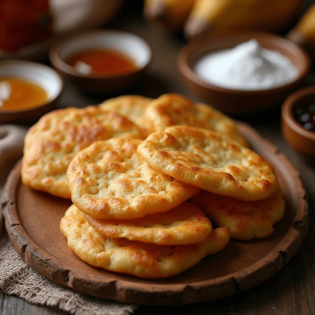 Delicious homemade Native American fry bread served with honey and powdered sugar.