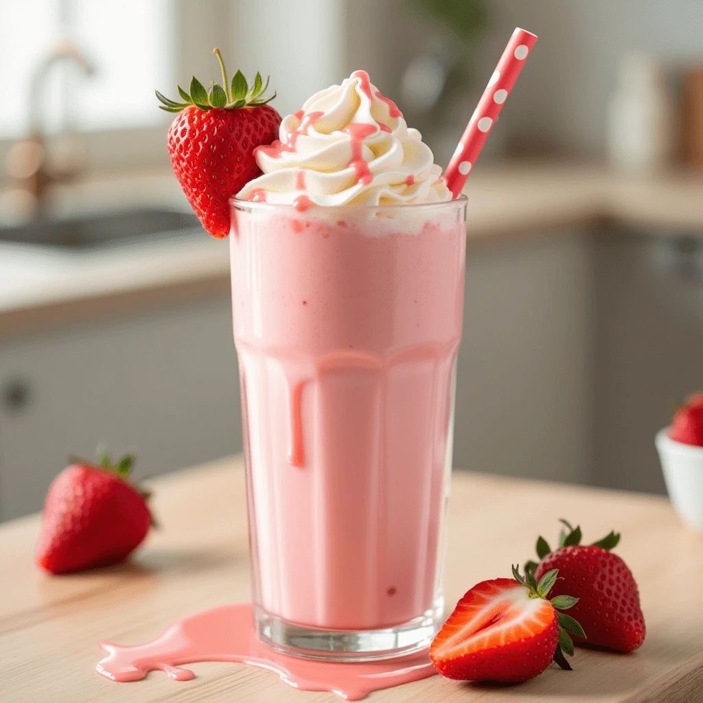 Delicious Strawberry Milkshake: A creamy, sweet, and refreshing milkshake made with fresh strawberries.