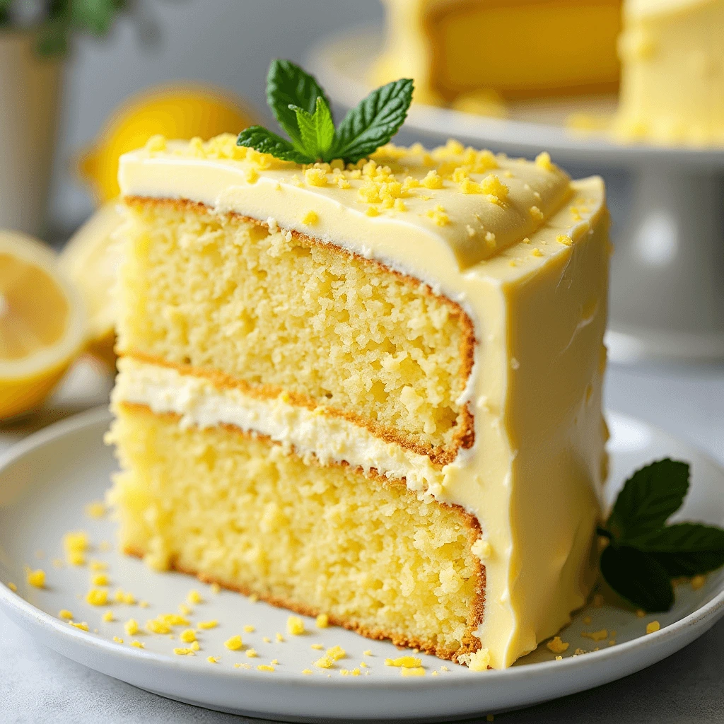 Moist and fluffy lemon velvet cake with a smooth lemon glaze on top.