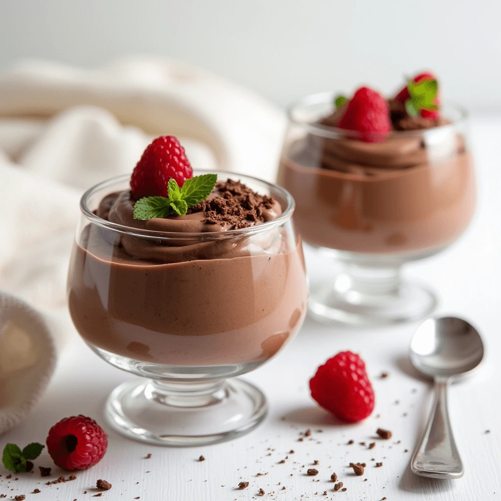 Vegan Mousse: A creamy and indulgent plant-based dessert, topped with fresh berries and chocolate shavings.