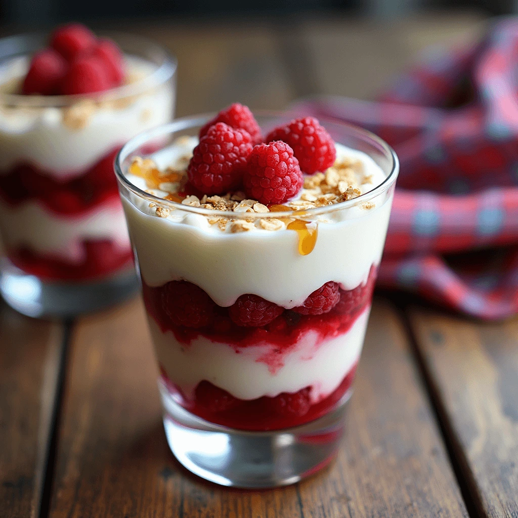 Layered Cranachan dessert with whipped cream, raspberries, and toasted oats in a glass.