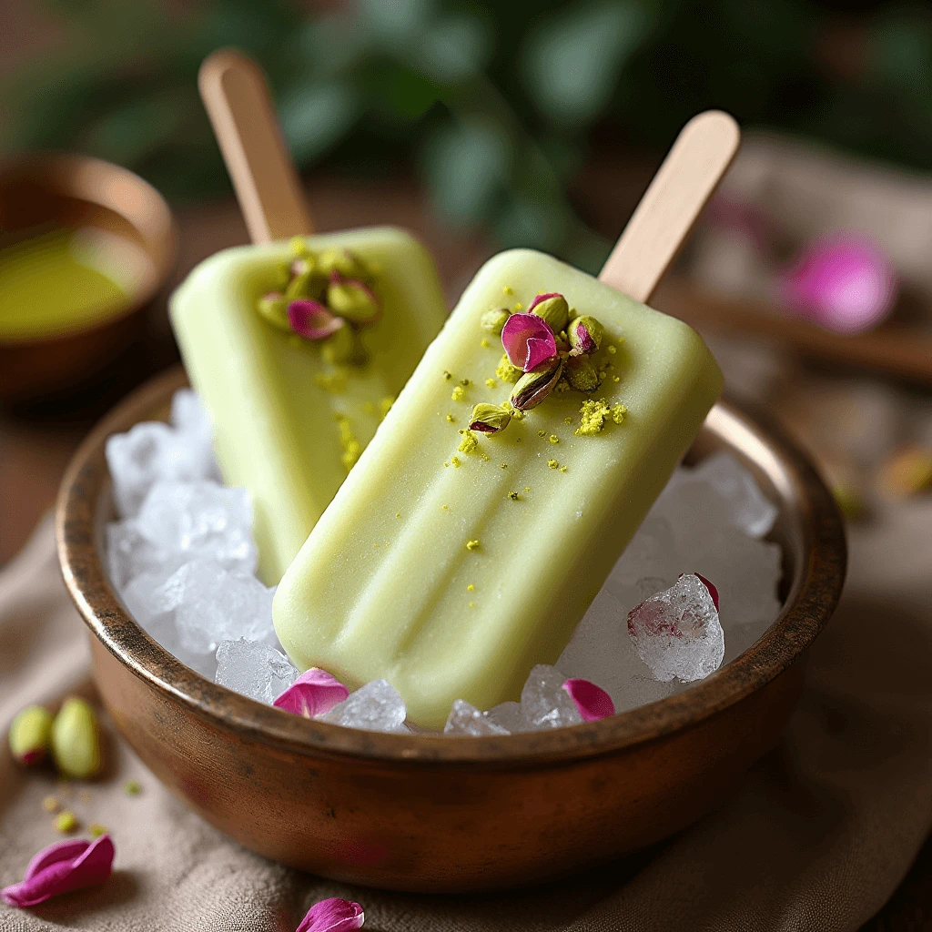 Homemade kulfi made with creamy milk and pistachios.