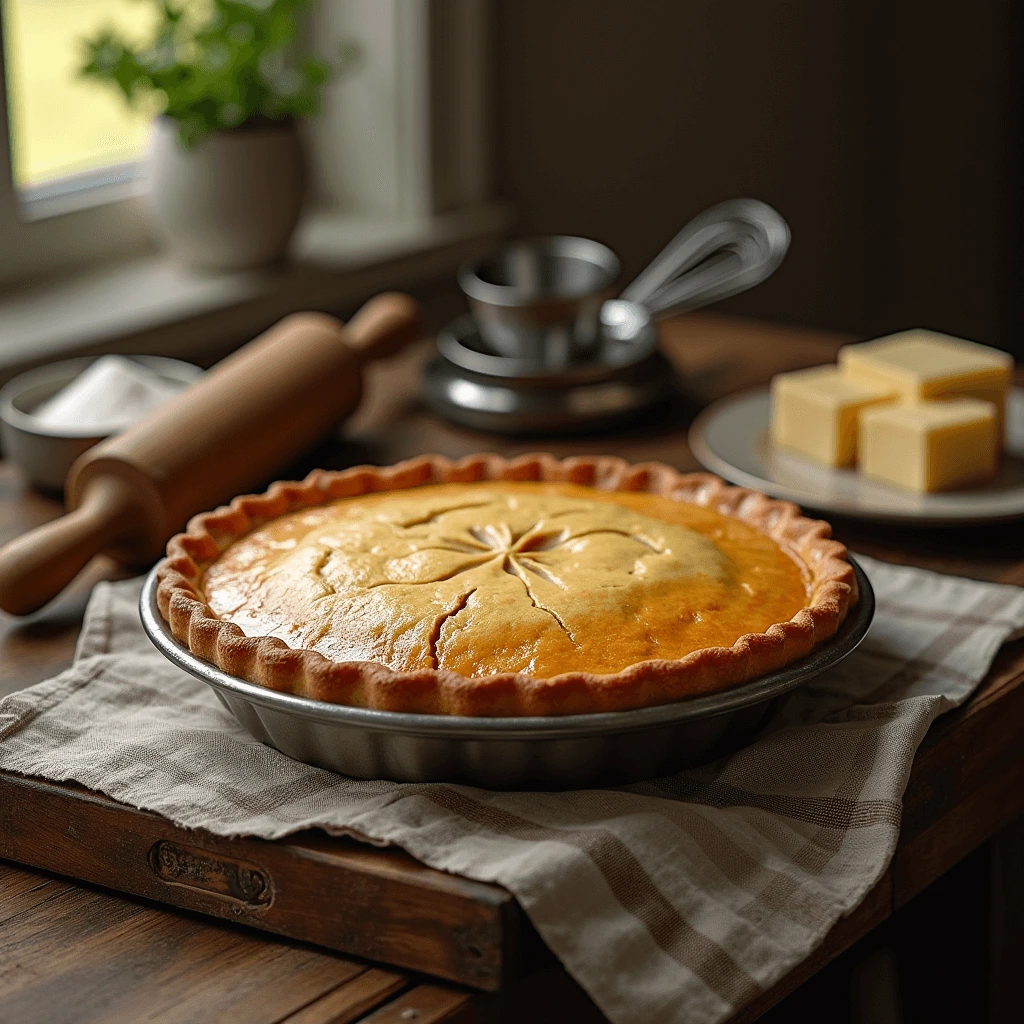 Delicious homemade water pie with a golden brown crust and custard-like filling