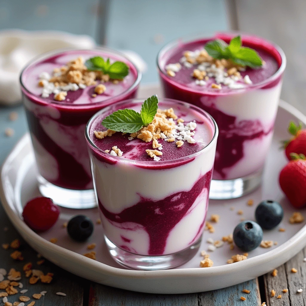 Refreshing Frozen Berry & Yogurt Swirls: A healthy and vibrant treat with swirls of mixed berries and creamy yogurt.