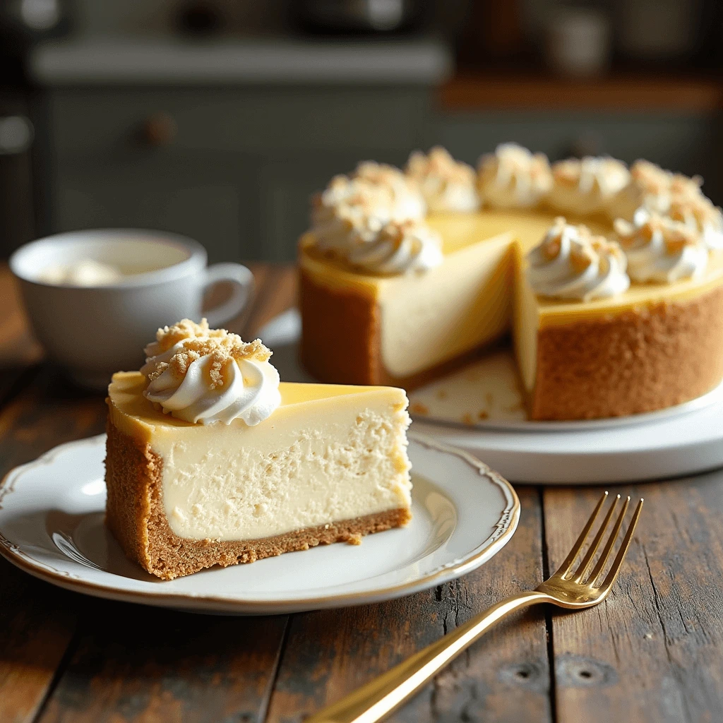 Close-up of the creamy layers of banana pudding cheesecake, highlighting the vanilla wafer crust, banana slices, and whipped cream swirls.

