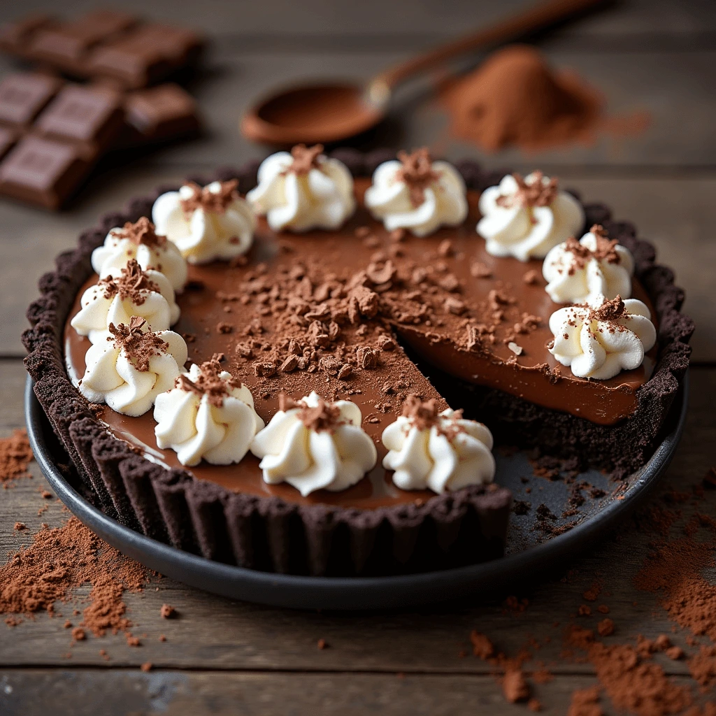 A close-up of a spoonful of Mississippi Mud Pie, highlighting the creamy chocolate filling and light whipped topping.