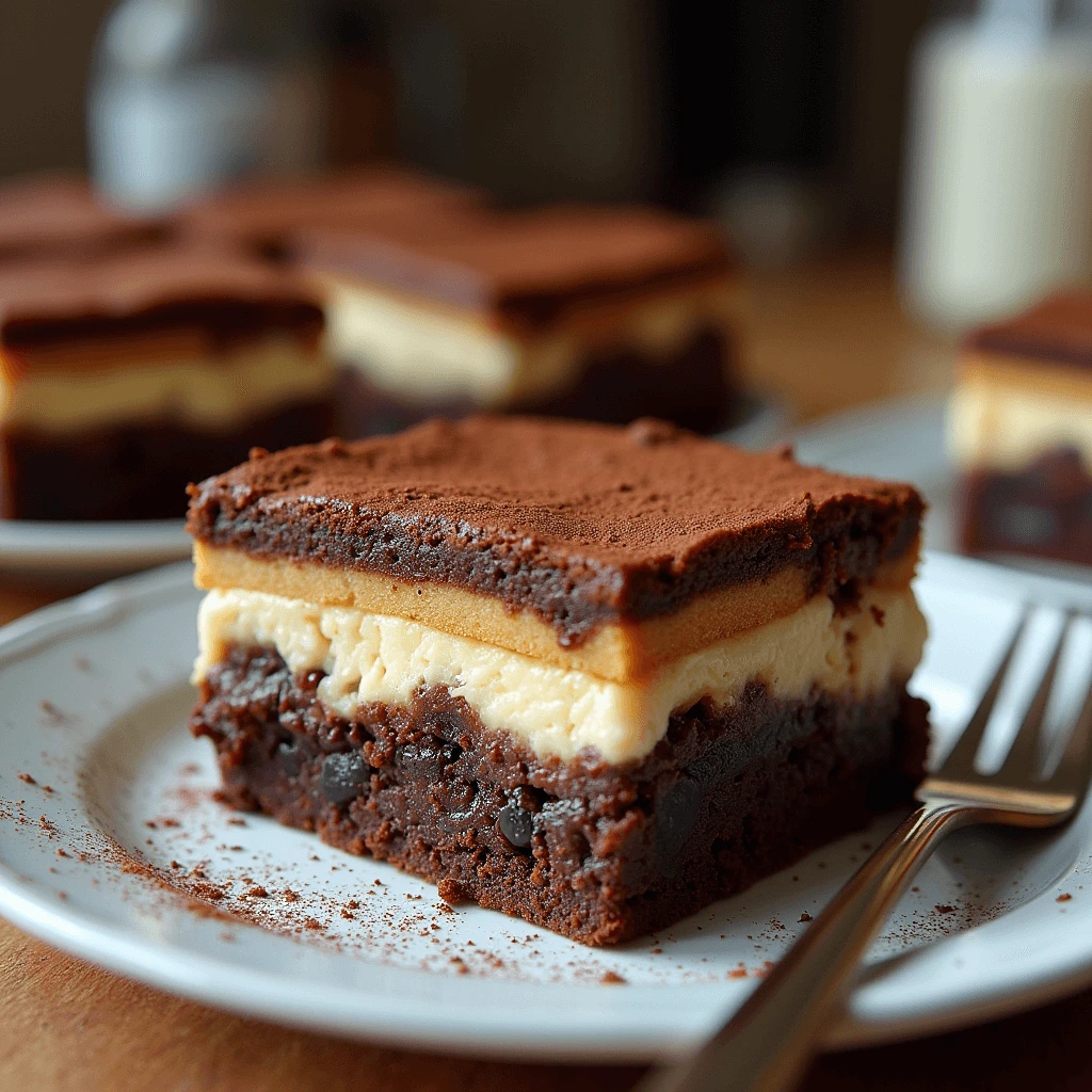 Slicing a piece of fudgy Tiramisu Brownie to reveal its moist interior